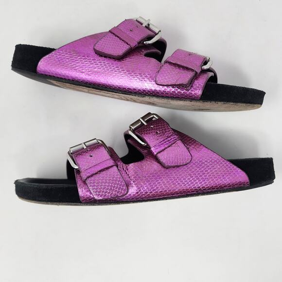 Isabel Marant Slide Sandal Women 6 Lennyo Fuchsia Pink Metallic Snakeskin Buckle - Picture 8 of 10